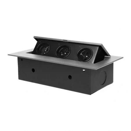 Gniazda-meblowe - srebrne gniazdo meblowe potrójne wpuszczane w blat z płaskim rantem or-gm-9036/g orno 