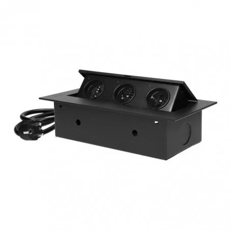 Gniazda-meblowe - czarne gniazdo meblowe potrójne wpuszczane w blat z płaskim rantem i przewodem 1,5m or-gm-9037/b orno 