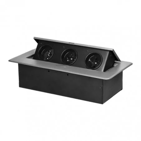 Gniazda-meblowe - srebrne gniazdo meblowe wpuszczane w blat 3x2p+z z płaskim frezowanym rantem or-gm-9032/g orno 