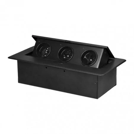 Gniazda-meblowe - czarne gniazdo meblowe wpuszczane w blat 3x2p+z z płaskim frezowanym rantem or-gm-9032/b orno 