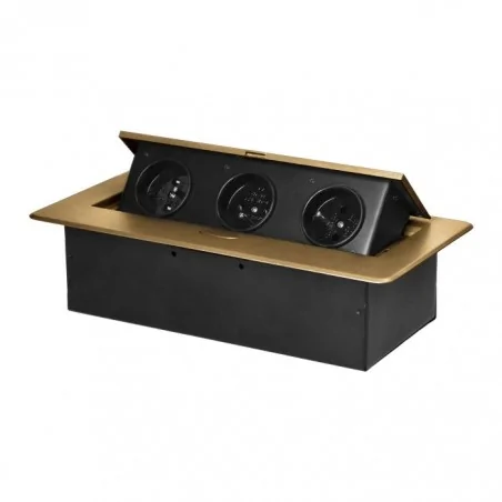 Gniazda-meblowe - złote gniazdo meblowe wpuszczane w blat 3x2p+z z płaskim frezowanym rantem or-gm-9032/c orno 