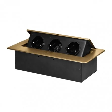 Gniazda-meblowe - or-gm-9032(gs)/c złote gniazdo meblowe wpuszczane w blat 3x2p+z schuko z płaskim frezowanym rantem orno 