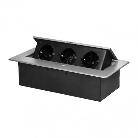 Gniazda-meblowe - or-gm-9032(gs)/g srebrne gniazdo meblowe wpuszczane w blat 3x2p+z schuko z płaskim frezowanym rantem orno 