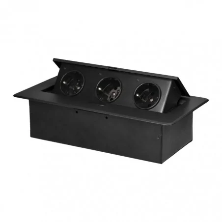 Gniazda-meblowe - or-gm-9032(gs)/b czarne gniazdo meblowe wpuszczane w blat 3x2p+z schuko z płaskim frezowanym rantem orno 