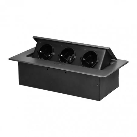 Gniazda-meblowe - or-gm-9032(gs)/gr grafitowe gniazdo meblowe wpuszczane w blat 3x2p+z schuko z płaskim frezowanym rantem orno 