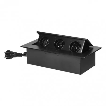 Gniazda-meblowe - czarne gniazdo meblowe wpuszczane w blat 3x2p+z z płaskim frezowanym rantem i przewodem 1,5m or-gm-9033/b orno 