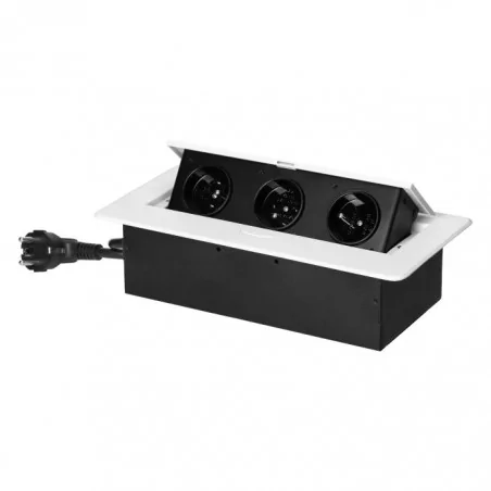 Gniazda-meblowe - białe gniazdo meblowe wpuszczane w blat 3x2p+z z płaskim frezowanym rantem i przewodem 1,5m or-gm-9033/w orno 