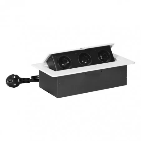 Gniazda-meblowe - białe gniazdo meblowe wpuszczane w blat 3x2p+z z płaskim frezowanym rantem i przewodem 1,5m or-gm-9033/w orno 