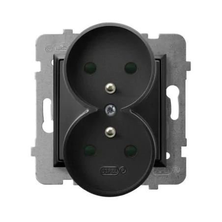 Gniazda-podwojne-podtynkowe - gniazdo podwójne czarne metaliczne z uziemieniem i przesłonami torów gp-2urzp/m/33 aria ospel 
