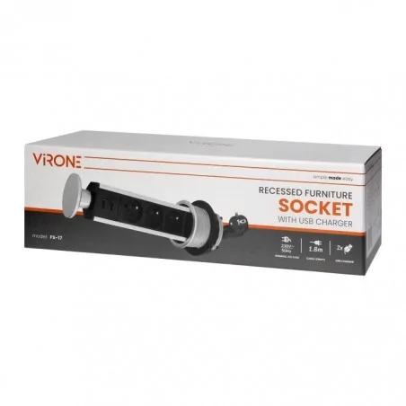 Gniazda-meblowe - gniazdo meblowe potrójne wysuwane z blatu z ładowarką usb i przewodem 1,8m 3x2p+z inox fs-17 orno 