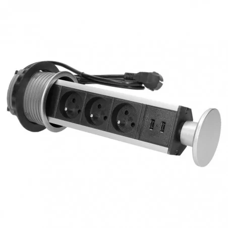 Gniazda-meblowe - gniazdo meblowe potrójne wysuwane z blatu z ładowarką usb i przewodem 1,8m 3x2p+z inox fs-17 orno 