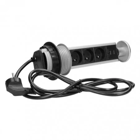 Gniazda-meblowe - gniazdo meblowe potrójne wysuwane z blatu z ładowarką usb i przewodem 1,8m 3x2p+z inox fs-17 orno 