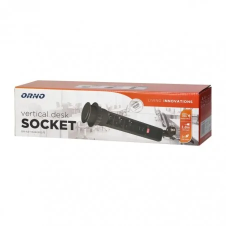 Gniazda-meblowe - czarne gniazdo blatowe wysuwane z ładowarką usb i przewodem 3x2p+z or-ae-1349/b orno 