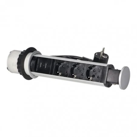 Gniazda-meblowe - srebrne gniazdo blatowe wysuwane z ładowarką usb i przewodem uziemienie schuko z or-ae-1349 orno 