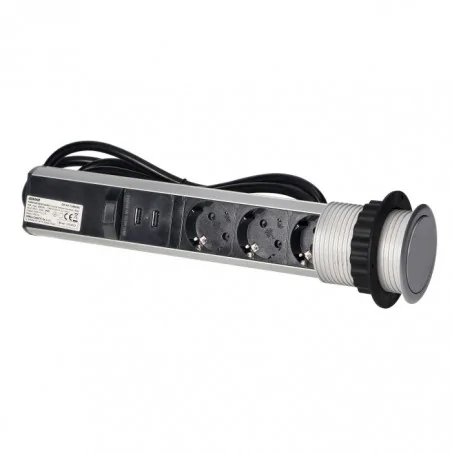 Gniazda-meblowe - srebrne gniazdo blatowe wysuwane z ładowarką usb i przewodem uziemienie schuko z or-ae-1349 orno 