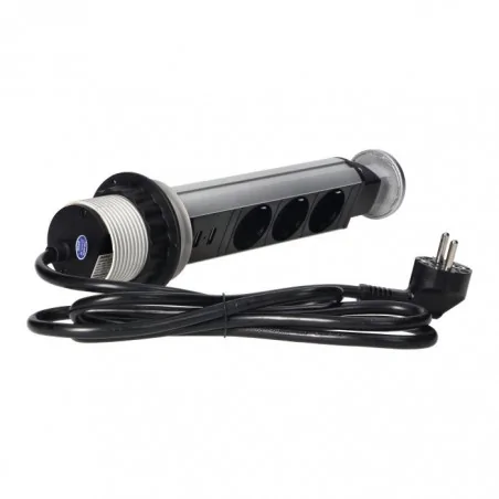 Gniazda-meblowe - srebrne gniazdo blatowe wysuwane z ładowarką usb i przewodem uziemienie schuko z or-ae-1349 orno 