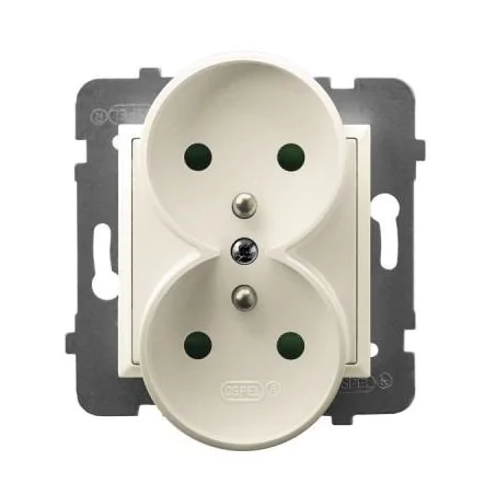 Gniazda-podwojne-podtynkowe - gniazdo podwójne ecru z uziemieniem i przesłonami torów prądowych gp-2urzp/m/27 aria ospel 
