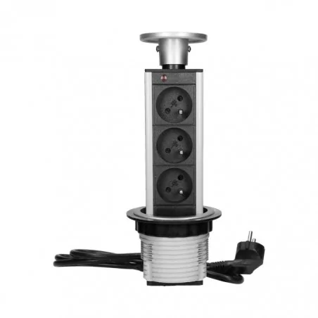 Gniazda-meblowe - gniazdo meblowe potrójne srebrne wysuwane z blatu z przewodem 1,8m 3x2p+z fs-18 orno 