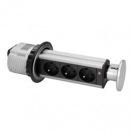 Gniazda-meblowe - gniazdo meblowe potrójne srebrne wysuwane z blatu z przewodem 1,8m 3x2p+z fs-18 orno 