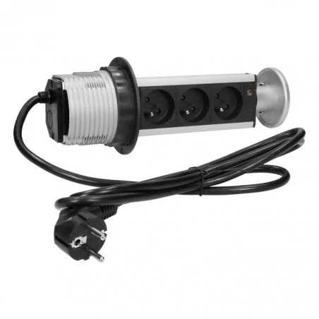 Gniazda-meblowe - gniazdo meblowe potrójne srebrne wysuwane z blatu z przewodem 1,8m 3x2p+z fs-18 orno 