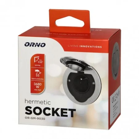 Gniazda-pojedyncze-podtynkowe - hermetyczne gniazdo elektryczne szczotkowane aluminium podtynkowe okrągłe ip55 or-gm-9030 orno 