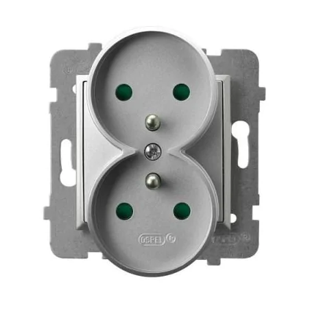 Gniazda-podwojne-podtynkowe - gniazdo podwójne srebrne z uziemieniem i przesłonami torów gp-2urzp/m/18 aria ospel 