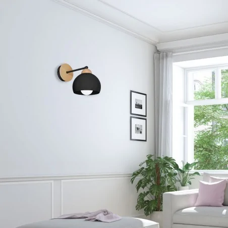 Kinkiety-do-salonu - kinkiet czarno-drewniany 1xe27 dama black mlp6520 eko-light 