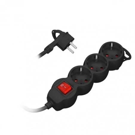 Listwy-zasilajace - czarny przedłużacz potrójny z uziemieniem typu schuko 3m z wyłącznikiem or-ae-13146(gs)/b/3m orno 