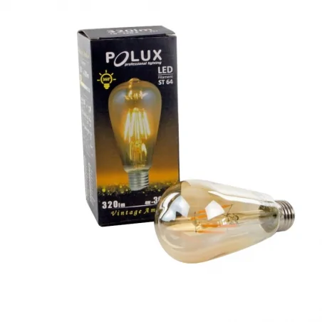 Gwint-trzonek-e27 - żarówka led filament vintage amber st64 304513 polux 