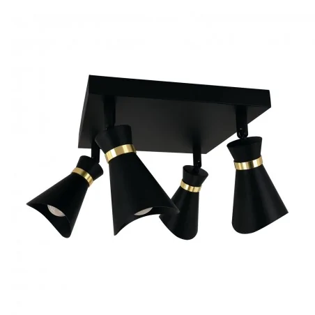 Lampy-sufitowe - czarno-złota lampa sufitowa 4 ruchome klosze x e14 loreta spt 04322 ideus 