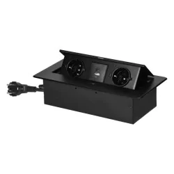 Gniazda-meblowe - czarne gniazdo meblowe schuko wpuszczane w blat z ładowarką usb i przewodem 1,5m 2x2p+z 2xusb or-gm-9035(gs)/b orno 