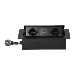 Gniazda-meblowe - czarne gniazdo meblowe schuko wpuszczane w blat z ładowarką usb i przewodem 1,5m 2x2p+z 2xusb or-gm-9035(gs)/b orno 