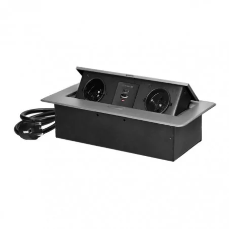 Gniazda-meblowe - srebrne gniazdo meblowe podwójne wpuszczane w blat z ładowarką usb i przewodem 1,5m 2x2p+z 2xusb or-gm-9035/g orno 