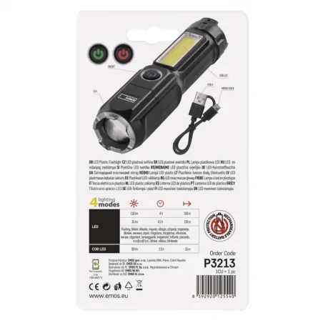 Latarki-led - latarka led plastikowa 110lm z zoomem ładowalna 1200mah p3213 emos 
