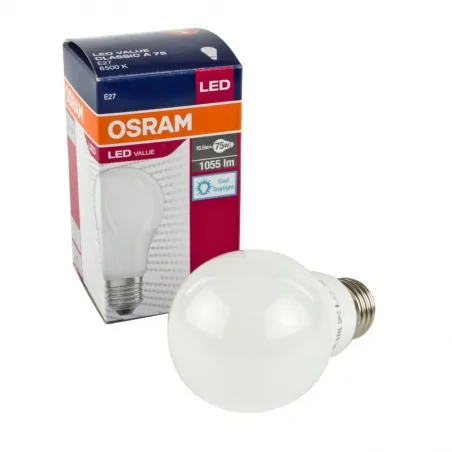 Gwint-trzonek-e27 - zimna żarówka led 10,5w-75w 6500k value classic a75 osram 