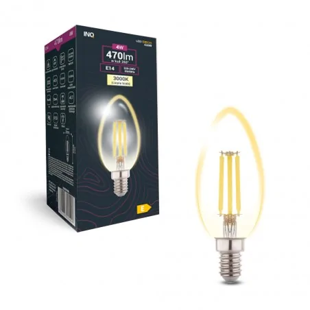 Gwint-trzonek-e14 - żarówka led świeczka e14 filament 4w ciepłe światło 3000k edb010ww inq 