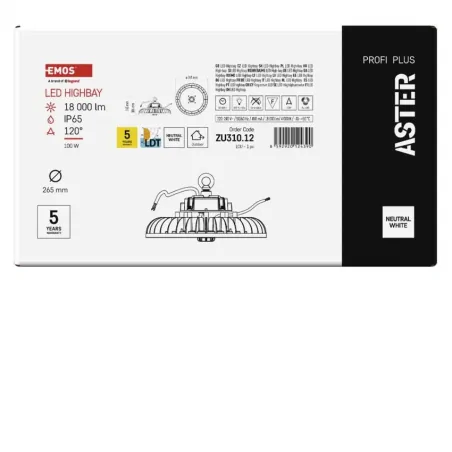 Oswietlenie-przemyslowe- - zu310.12 oprawa przemysłowa led 100w 120° ip65 highbay aster emos 