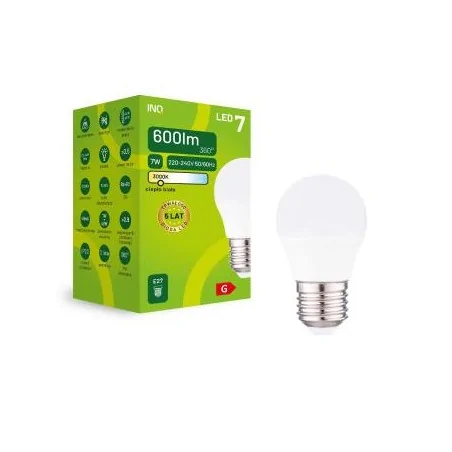 Gwint-trzonek-e27 - żarówka led e27 mleczna kulka g45 7w z ciepłym światłem 3000k elp084ww inq 