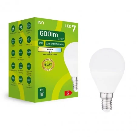 Gwint-trzonek-e14 - żarówka led e14 kulka 7w neutralna 4000k elp044nw inq 