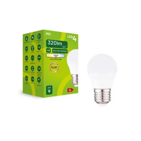 Gwint-trzonek-e27 - żarówka led e27 kulka o mocy 4w neutralna 4000k elp064nw inq 