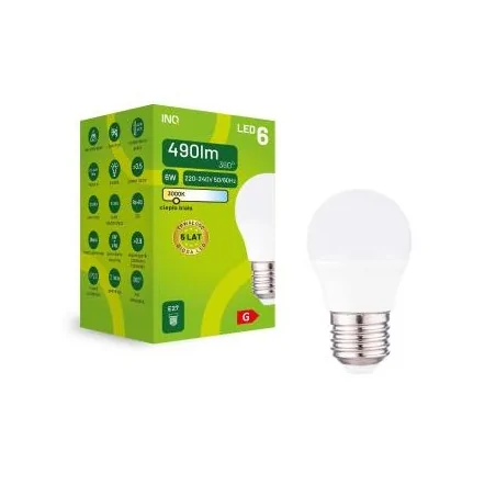 Gwint-trzonek-e27 - żarówka led e27 6w kulka g45 3000k elp074ww inq 