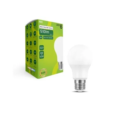Gwint-trzonek-e27 - żarówka led e27 6w kulka neutralna 4000k ela020nw inq 