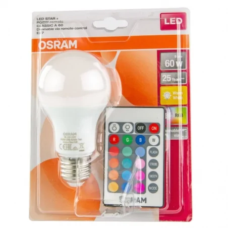 Gwint-trzonek-e27 - żarówka led ciepła z pilotem sterującym 9w/827 +2700k e27 lestard star osram 