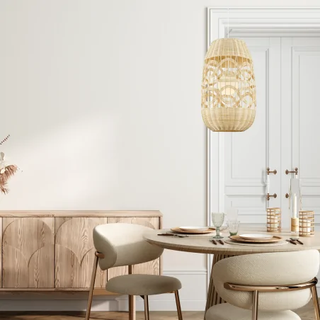 Lampy-sufitowe - ml0353 rattanowa lampa wisząca 1xe14 fi 400 biała arona natural eko-light 