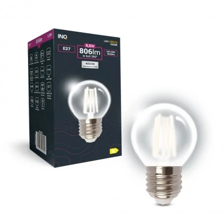 Gwint-trzonek-e27 - dekoracyjna żarówka led z filametem e27 5,5w neutralna kulka g45 4000k edp120nw inq 