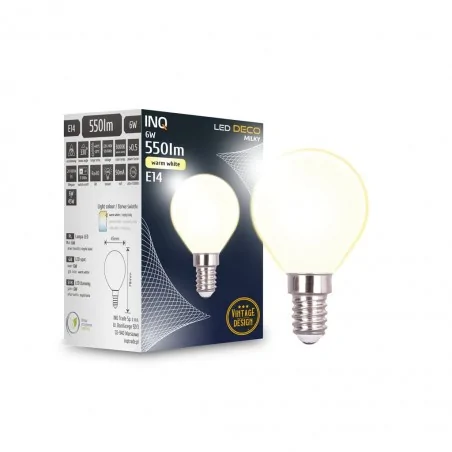 Gwint-trzonek-e14 - żarówka led e14 mleczna kulka 6w ciepła 3000k dp020ww-m inq 