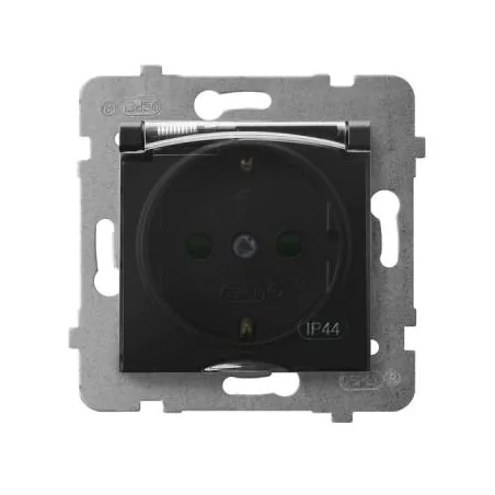 Gniazda-pojedyncze-podtynkowe - gniazdo z klapką uziemienie schuko + przesłony torów czarny metalik gph-1usp/m/33/d aria ospel 