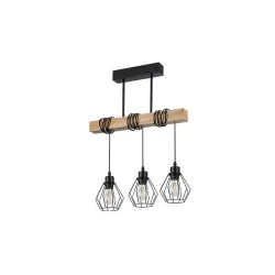 Oswietlenie-sufitowe - czarno-drewniana geometryczna lampa sufitowa 3xe27 otto 3775 lvt