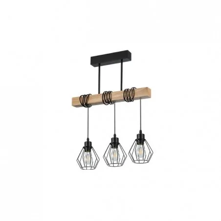 Oswietlenie-sufitowe - czarno-drewniana geometryczna lampa sufitowa 3xe27 otto 3775 lvt 