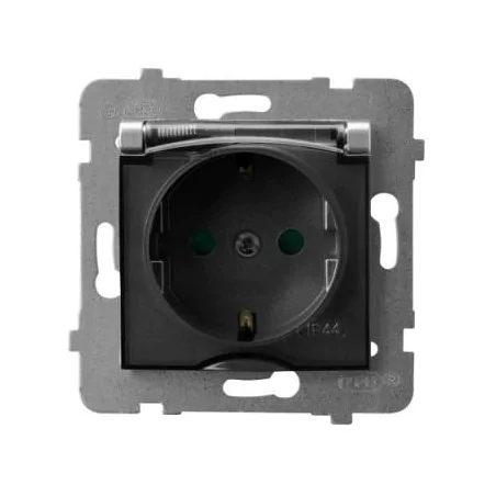 Gniazda-pojedyncze-podtynkowe - gniazdko z klapką z uziemieniem schuko i przesłonami torów srebrne gph-1usp/m/18/d aria ospel 